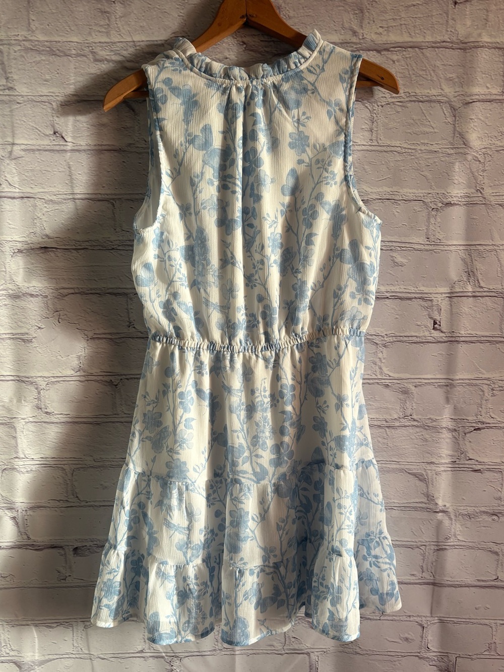 Steve Madden Light Blue & White Floral Ruffle-Neck Mini Dress - Picture 12 of 12